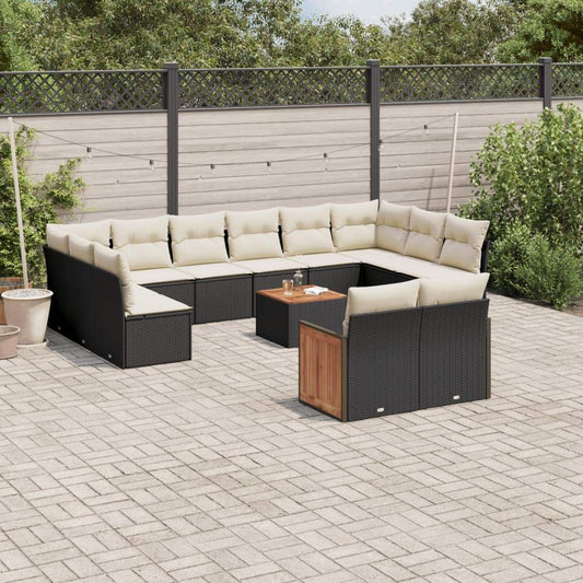 Set Divani da Giardino 13pz con Cuscini Nero in Polyrattan - homemem39