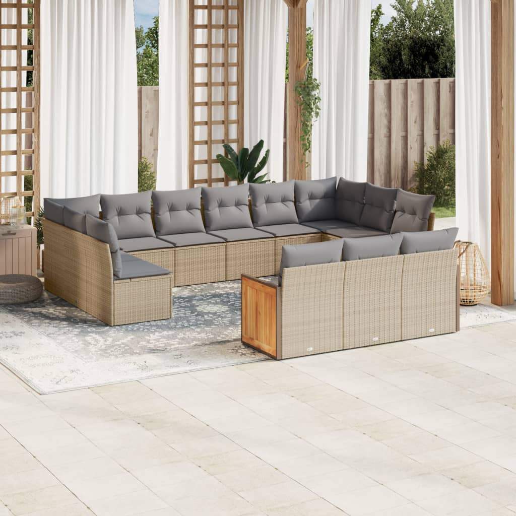 Set Divano da Giardino 13 pz con Cuscini Beige in Polyrattan - homemem39