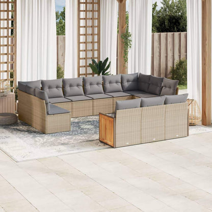 Set Divano da Giardino 13 pz con Cuscini Beige in Polyrattan - homemem39