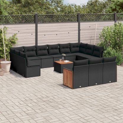 Set Divani da Giardino 14pz con Cuscini in Polyrattan Nero - homemem39