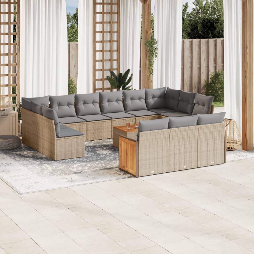 Set Divani da Giardino 14pz con Cuscini in Polyrattan Beige - homemem39