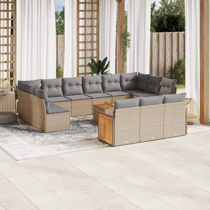 Set Divani da Giardino 14pz con Cuscini in Polyrattan Beige - homemem39