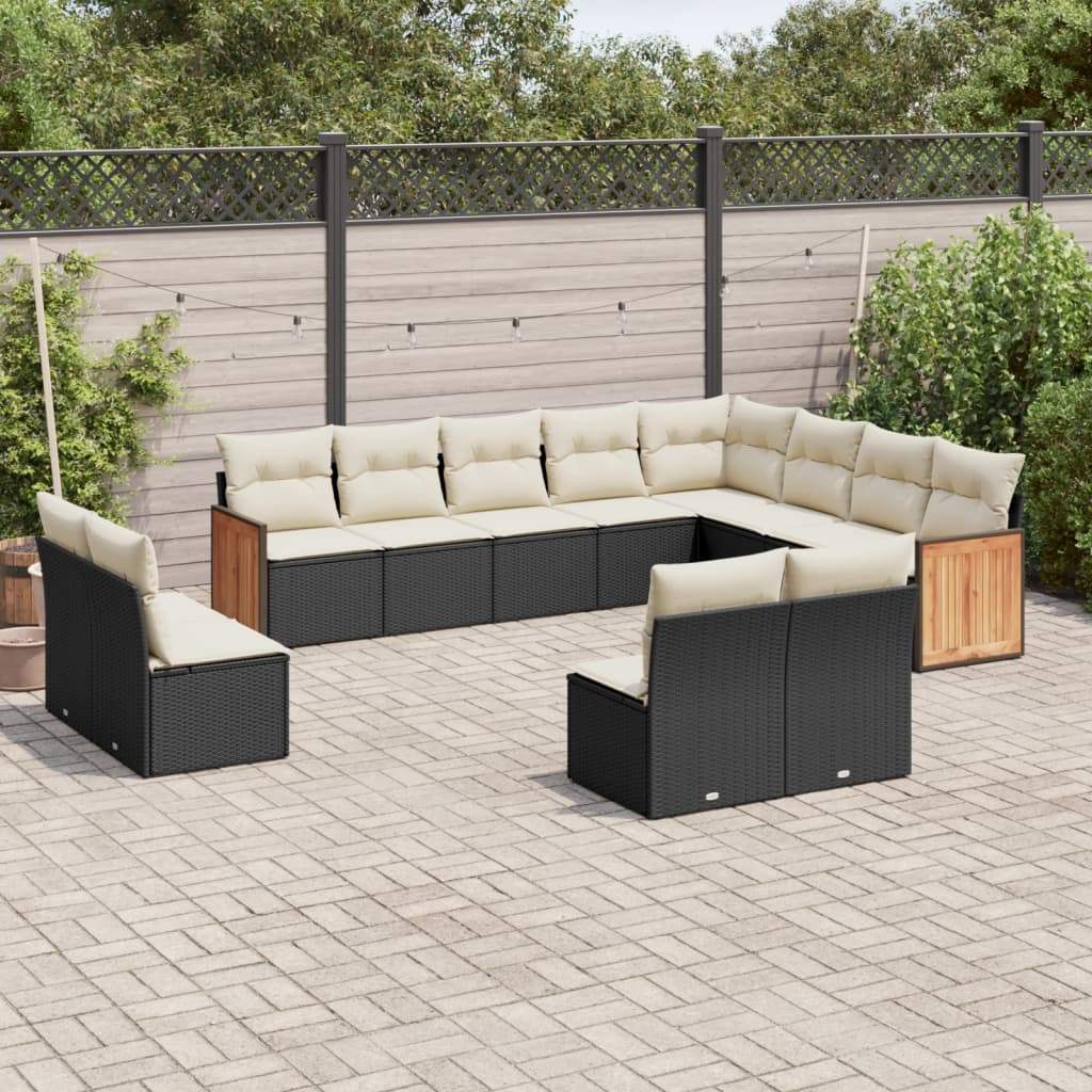 Set Divani da Giardino 12 pz con Cuscini Nero in Polyrattan - homemem39