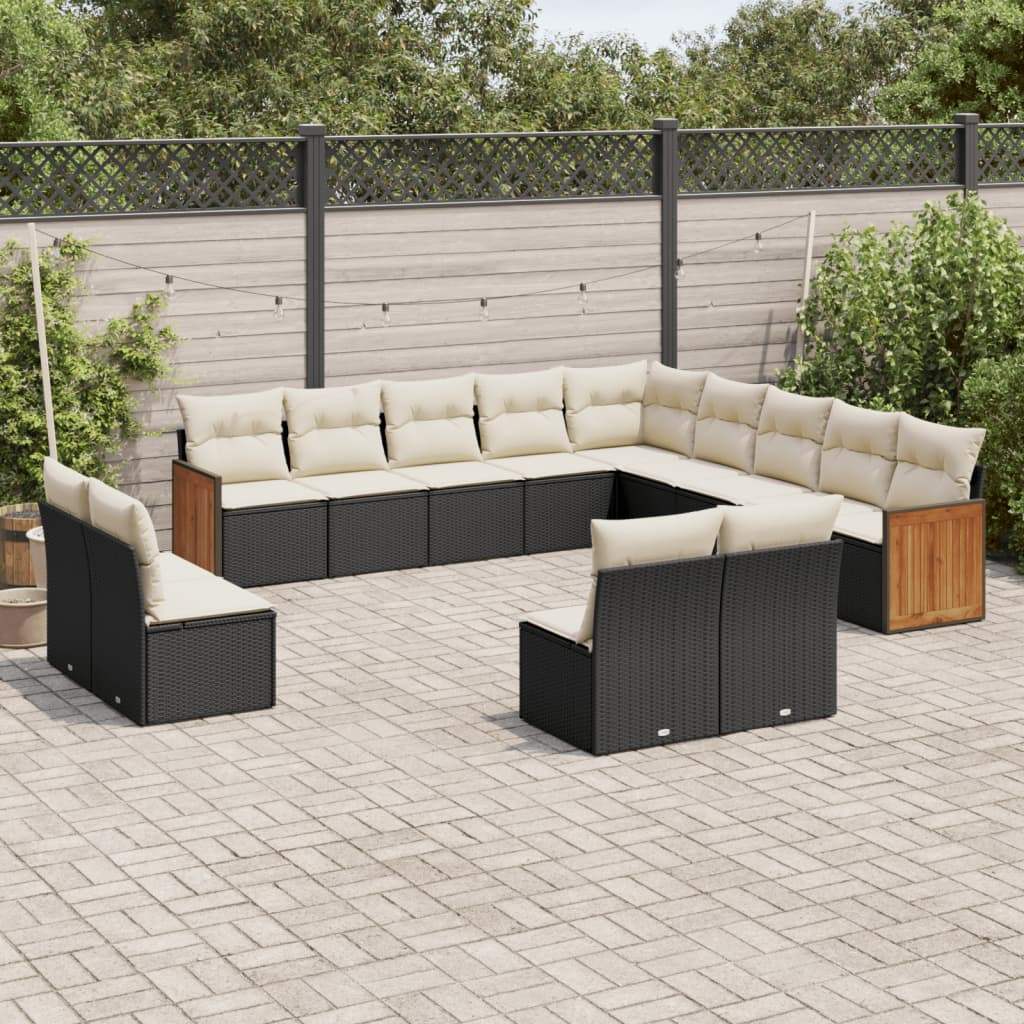 Set Divani da Giardino 13pz con Cuscini Nero in Polyrattan - homemem39