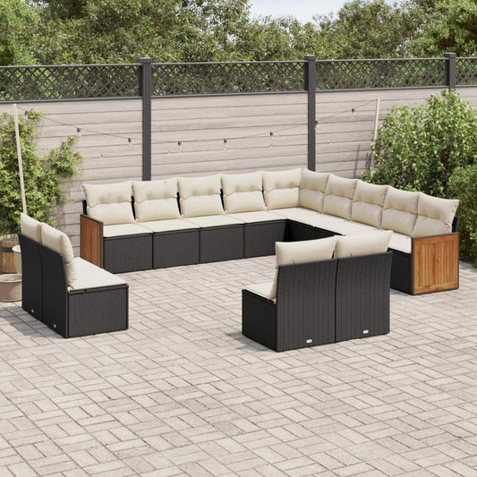 Set Divani da Giardino 13pz con Cuscini Nero in Polyrattan - homemem39