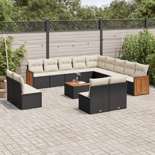 Set Divani da Giardino 14pz con Cuscini in Polyrattan Nero - homemem39