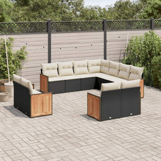 Set Divani da Giardino 11 pz con Cuscini in Polyrattan Nero - homemem39