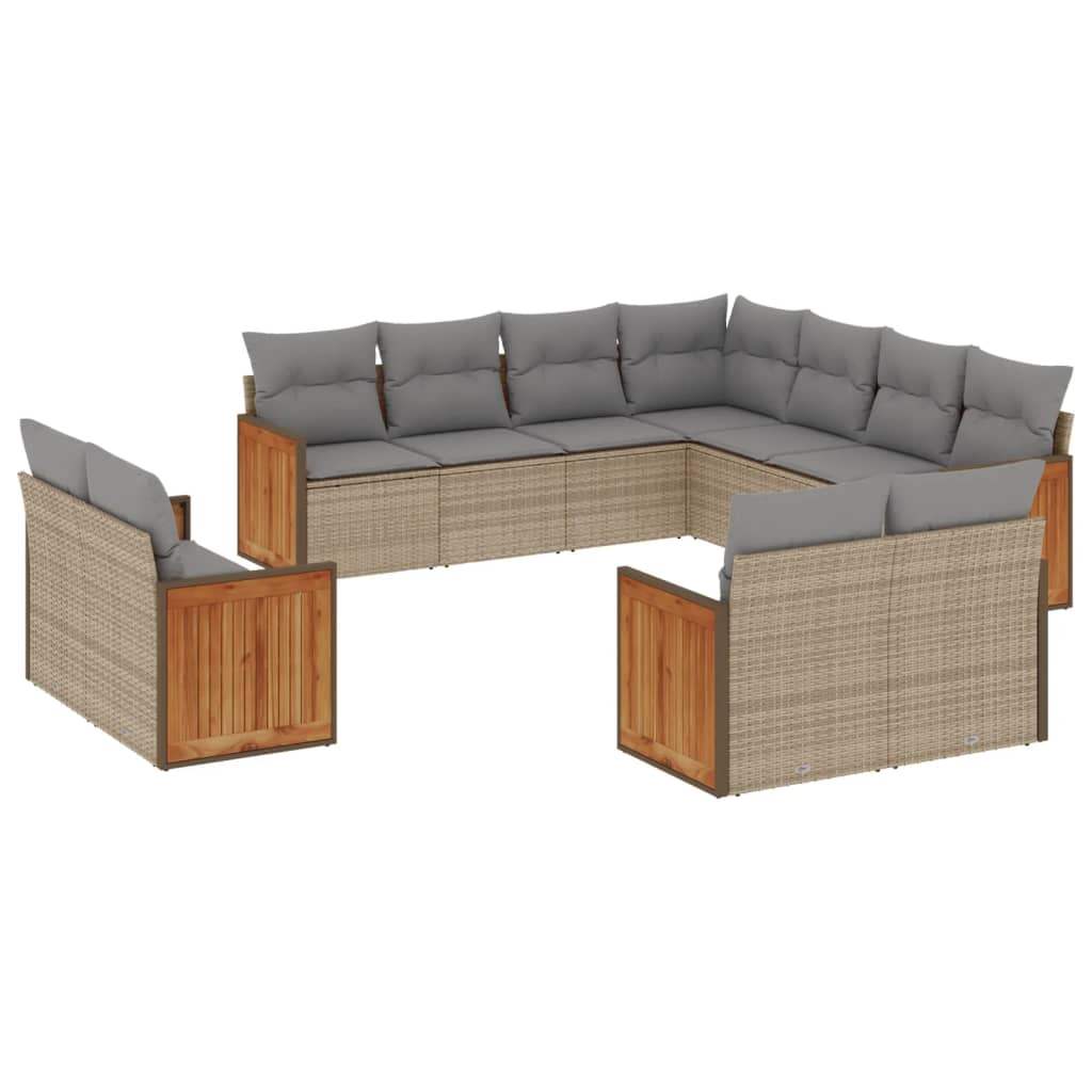Set Divani da Giardino 11 pz con Cuscini Beige in Polyrattan - homemem39