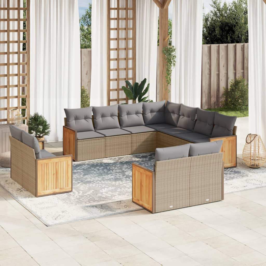 Set Divani da Giardino 11 pz con Cuscini Beige in Polyrattan - homemem39