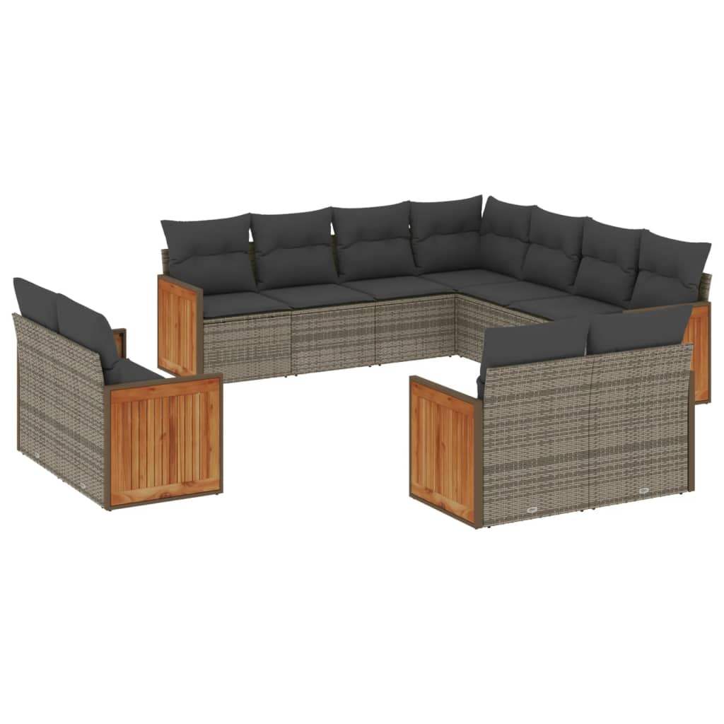 Set Divani da Giardino 11 pz con Cuscini in Polyrattan Grigio - homemem39