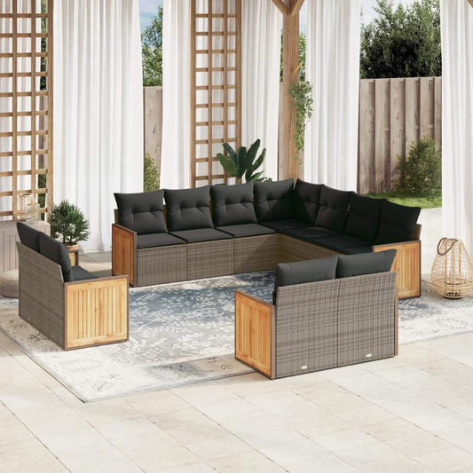 Set Divani da Giardino 11 pz con Cuscini in Polyrattan Grigio - homemem39