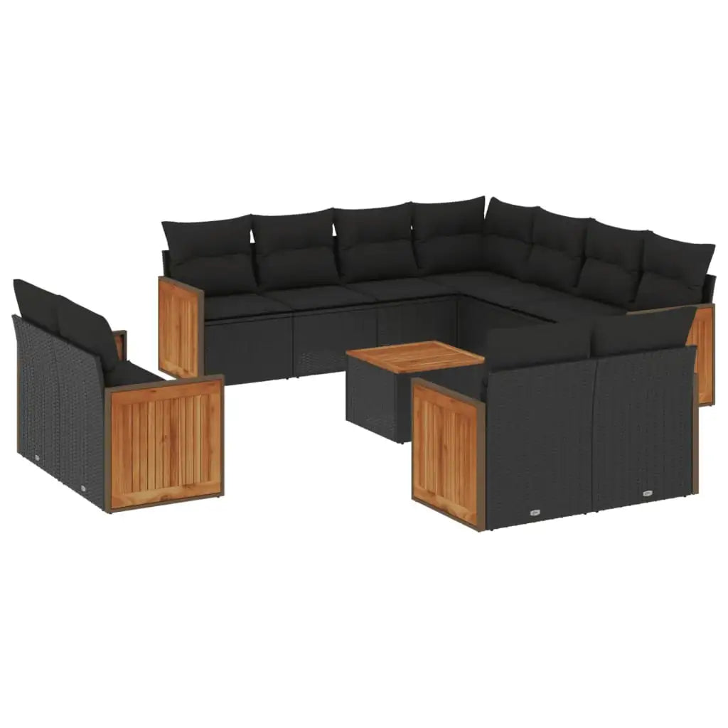 Set Divani da Giardino 12 pz con Cuscini Nero in Polyrattan - homemem39
