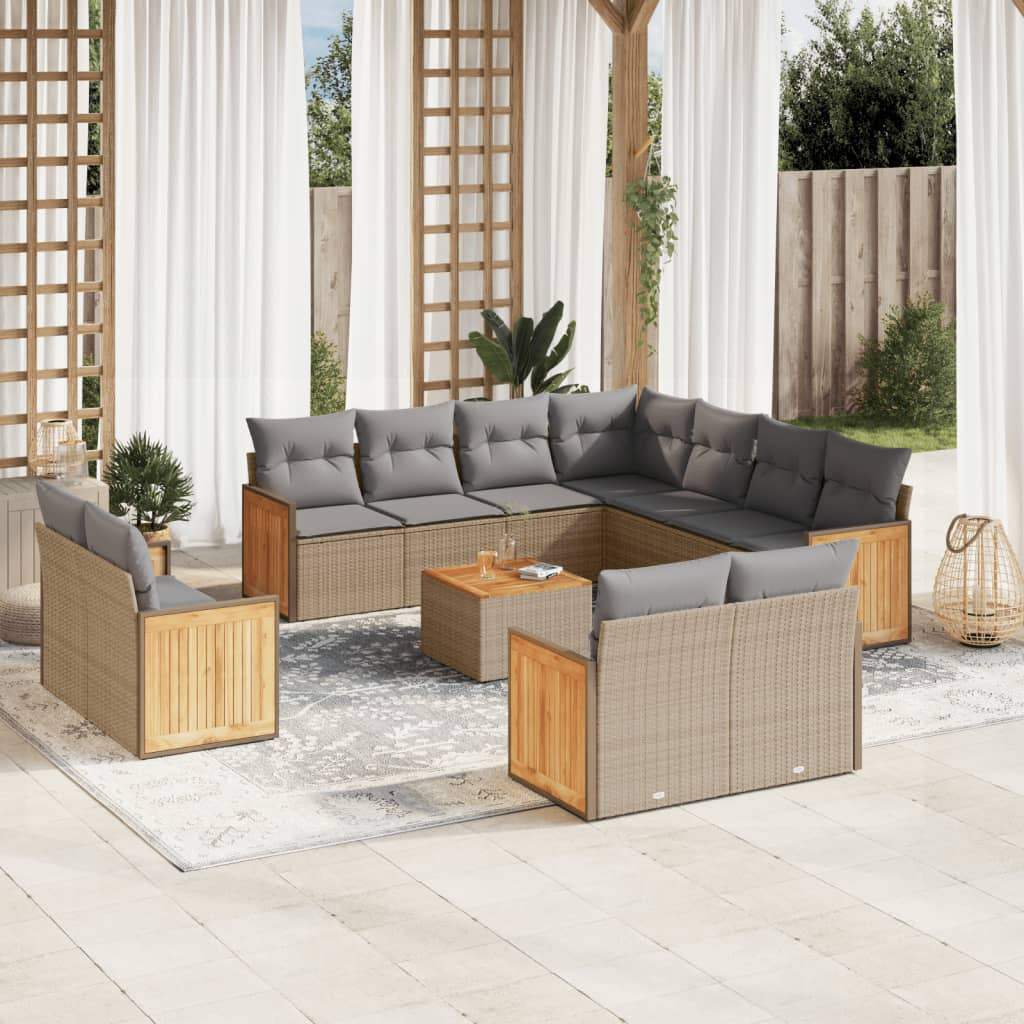 Set Divani da Giardino 12 pz con Cuscini Beige in Polyrattan - homemem39
