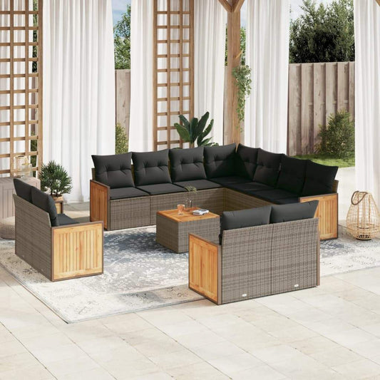 Set Divani da Giardino 12 pz con Cuscini Grigio in Polyrattan - homemem39