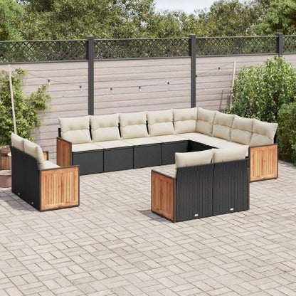 Set Divani da Giardino 12 pz con Cuscini Nero in Polyrattan - homemem39