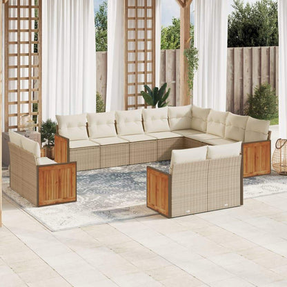 Set Divani da Giardino 12 pz con Cuscini Beige in Polyrattan - homemem39