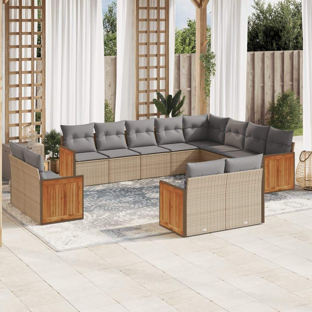 Set Divani da Giardino 12 pz con Cuscini Beige in Polyrattan - homemem39