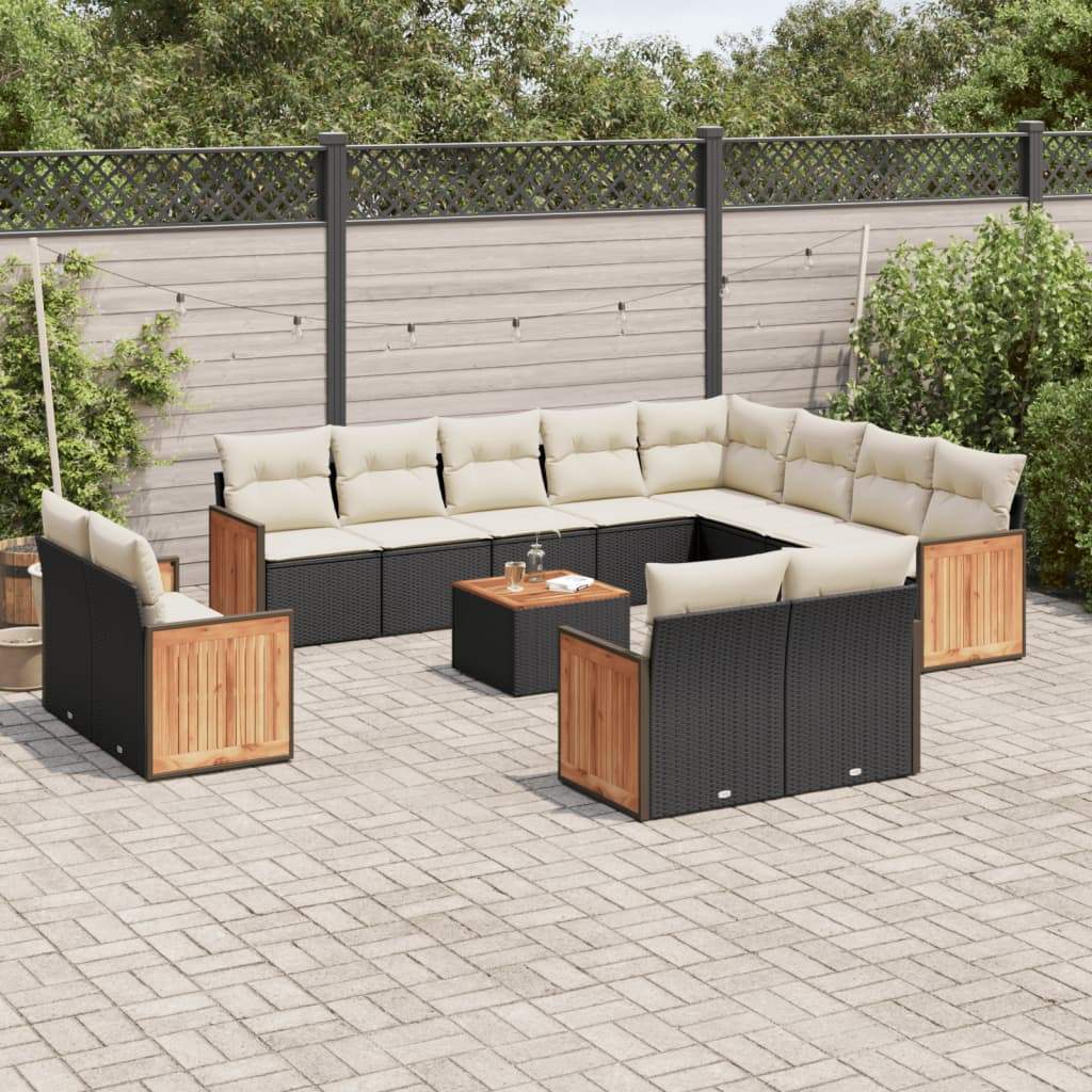Set Divani da Giardino 13pz con Cuscini Nero in Polyrattan - homemem39