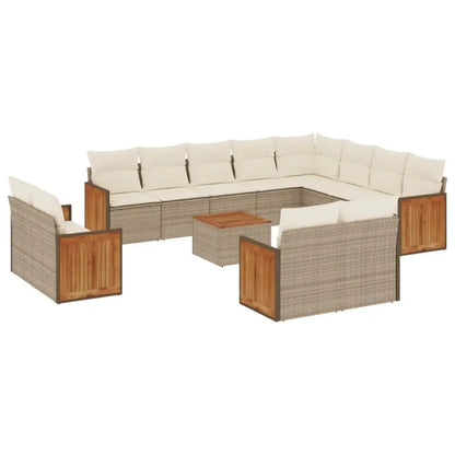 Set Divano da Giardino 13 pz con Cuscini Beige in Polyrattan - homemem39