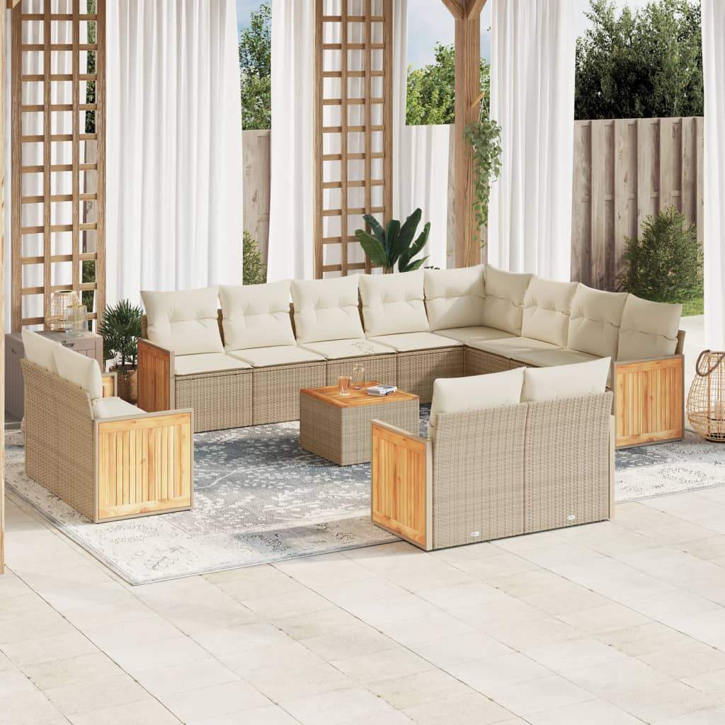 Set Divano da Giardino 13 pz con Cuscini Beige in Polyrattan - homemem39
