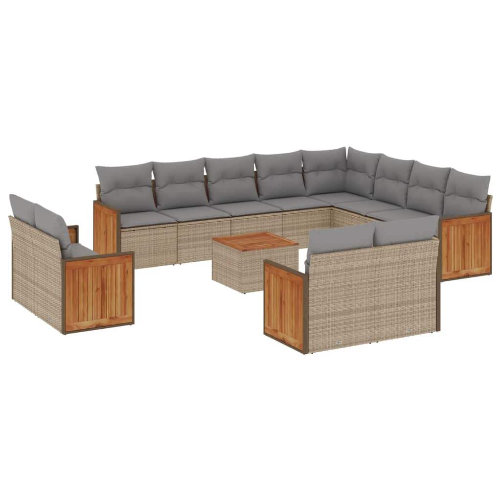 Set Divano da Giardino 13 pz con Cuscini Beige in Polyrattan - homemem39
