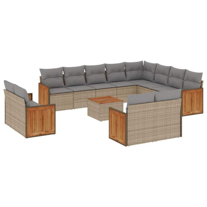 Set Divano da Giardino 13 pz con Cuscini Beige in Polyrattan - homemem39