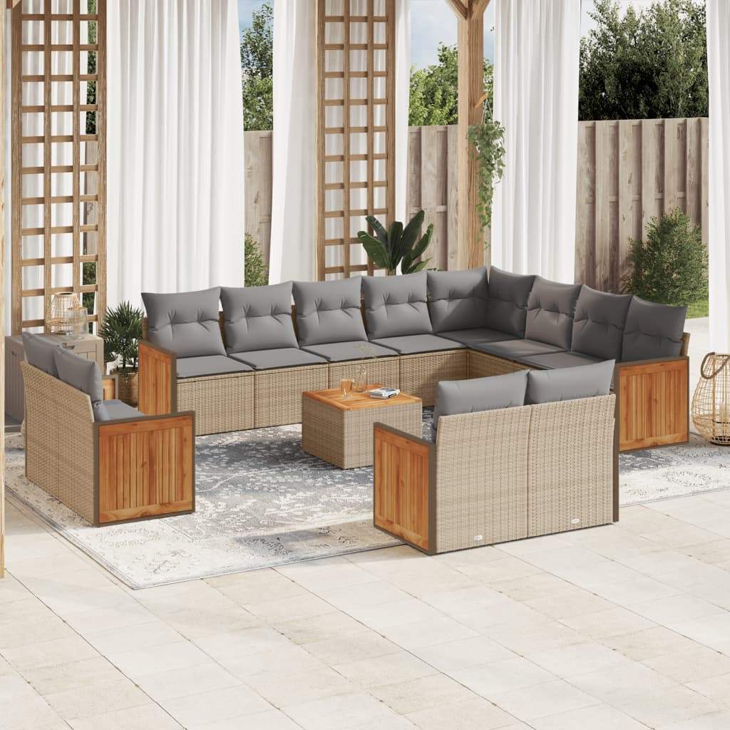 Set Divano da Giardino 13 pz con Cuscini Beige in Polyrattan - homemem39