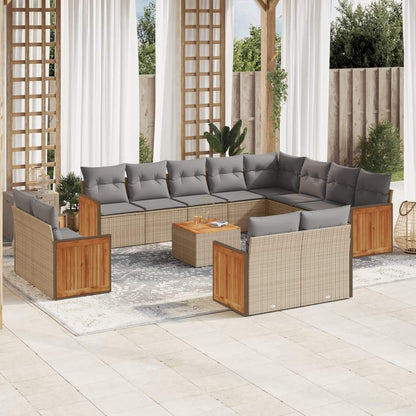Set Divano da Giardino 13 pz con Cuscini Beige in Polyrattan - homemem39