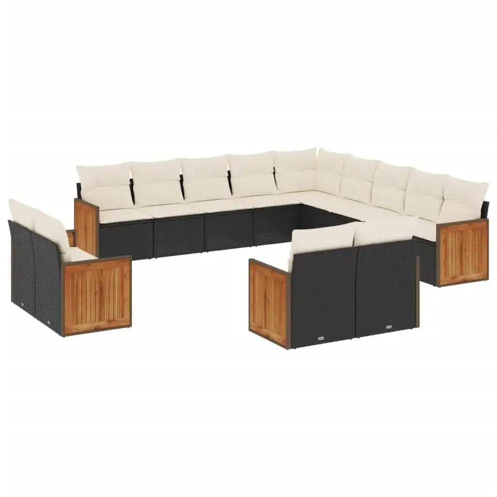 Set Divani da Giardino 13pz con Cuscini Nero in Polyrattan - homemem39