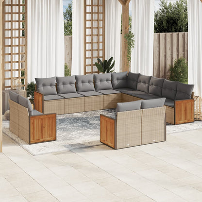 Set Divano da Giardino 13 pz con Cuscini Beige in Polyrattan | homemem39