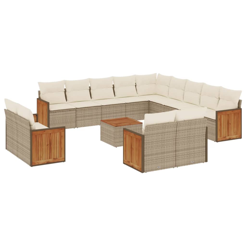 Set Divani da Giardino 14pz con Cuscini in Polyrattan Beige - homemem39