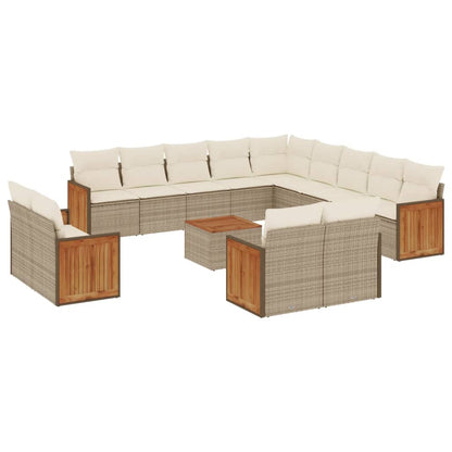 Set Divani da Giardino 14pz con Cuscini in Polyrattan Beige - homemem39