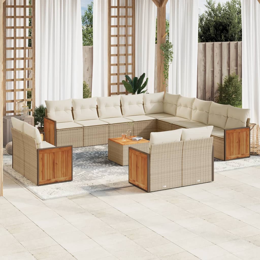 Set Divani da Giardino 14pz con Cuscini in Polyrattan Beige - homemem39
