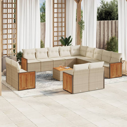 Set Divani da Giardino 14pz con Cuscini in Polyrattan Beige - homemem39