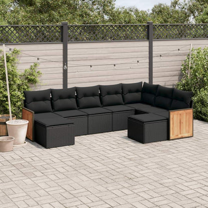 Set Divani da Giardino 9 pz con Cuscini Nero in Polyrattan - homemem39