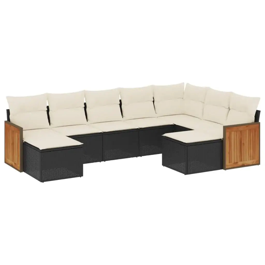 Set Divani da Giardino 9 pz con Cuscini Nero in Polyrattan - homemem39