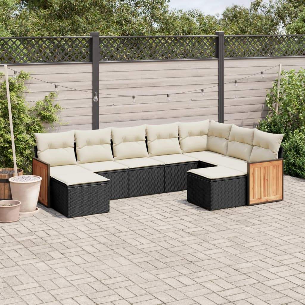 Set Divani da Giardino 9 pz con Cuscini Nero in Polyrattan - homemem39