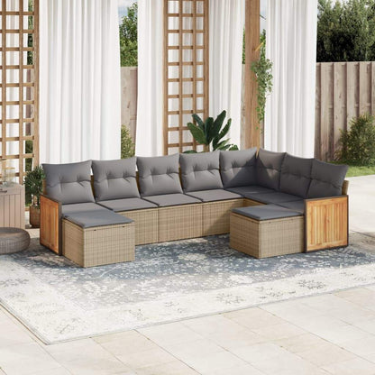 Set Divano da Giardino 9 pz con Cuscini Beige in Polyrattan - homemem39