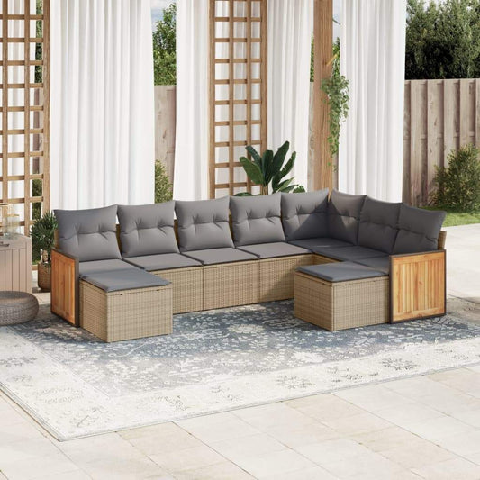 Set Divano da Giardino 9 pz con Cuscini Beige in Polyrattan - homemem39