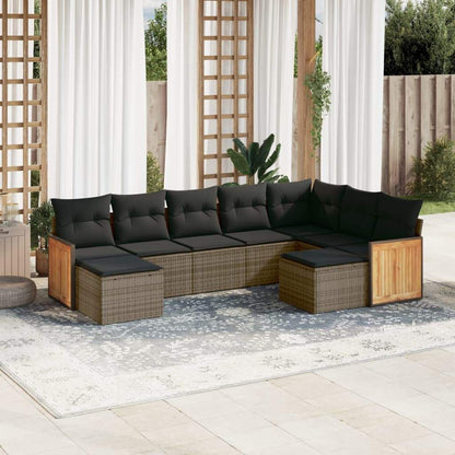 Set Divano da Giardino 9 pz con Cuscini Grigio in Polyrattan - homemem39