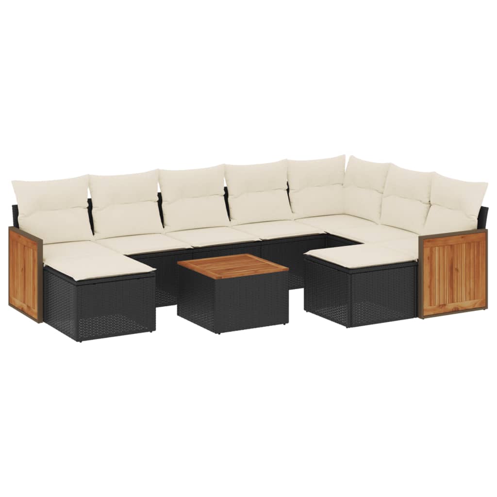 Set Divani da Giardino 10pz con Cuscini in Polyrattan Nero