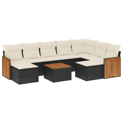 Set Divani da Giardino 10pz con Cuscini in Polyrattan Nero