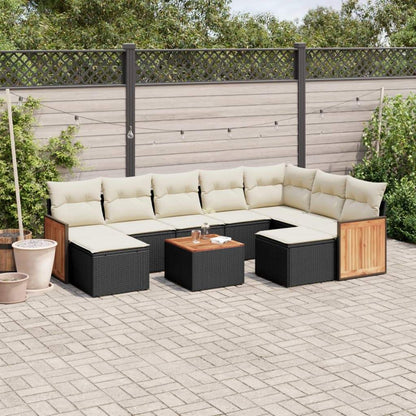 Set Divani da Giardino 10pz con Cuscini in Polyrattan Nero - homemem39
