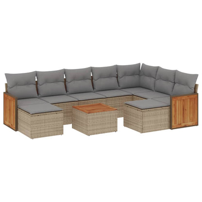 Set Divano da Giardino 10 pz con Cuscini Beige in Polyrattan