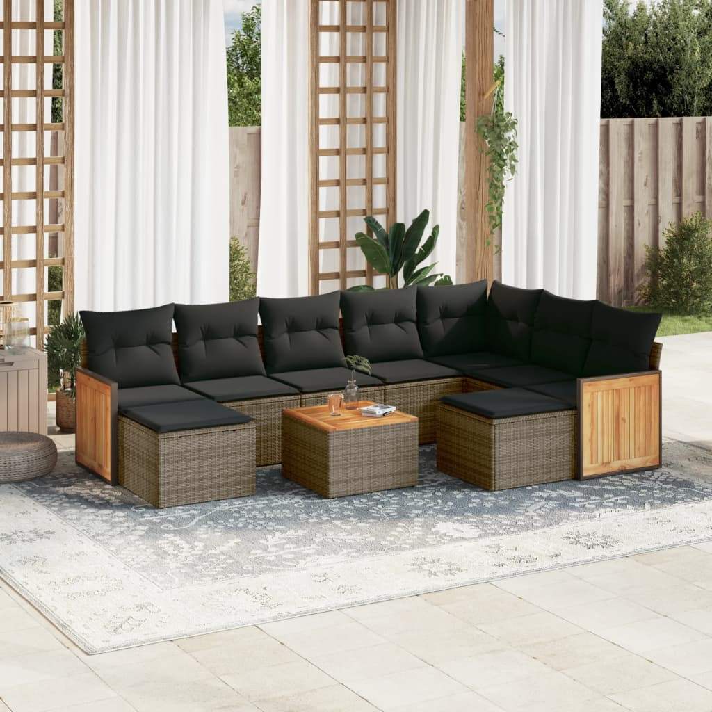 Set Divano da Giardino 10 pz con Cuscini Grigio in Polyrattan - homemem39