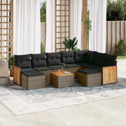 Set Divano da Giardino 10 pz con Cuscini Grigio in Polyrattan - homemem39