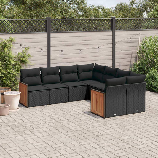 Set Divani da Giardino con Cuscini 8 pz Nero in Polyrattan - homemem39