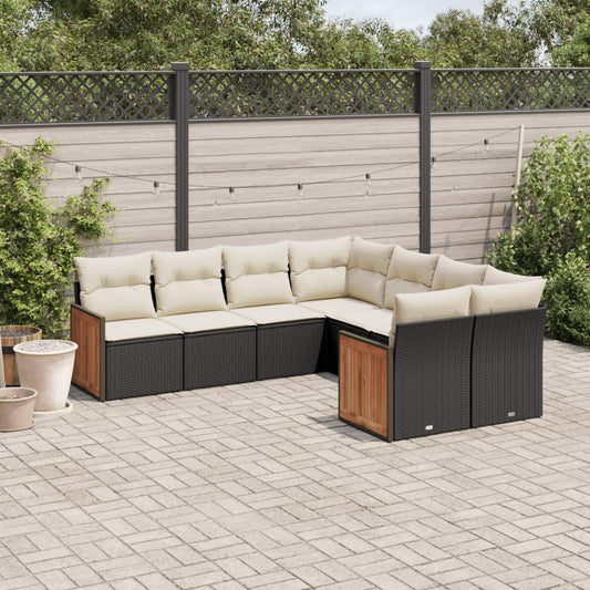 Set Divani da Giardino con Cuscini 8 pz Nero in Polyrattan - homemem39