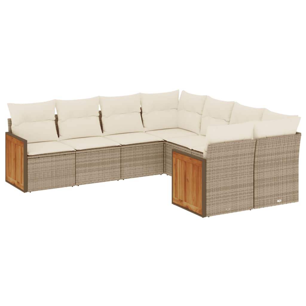 Set Divano da Giardino 8 pz con Cuscini Beige in Polyrattan - homemem39