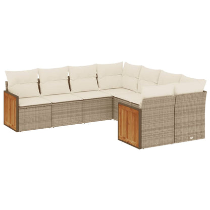 Set Divano da Giardino 8 pz con Cuscini Beige in Polyrattan